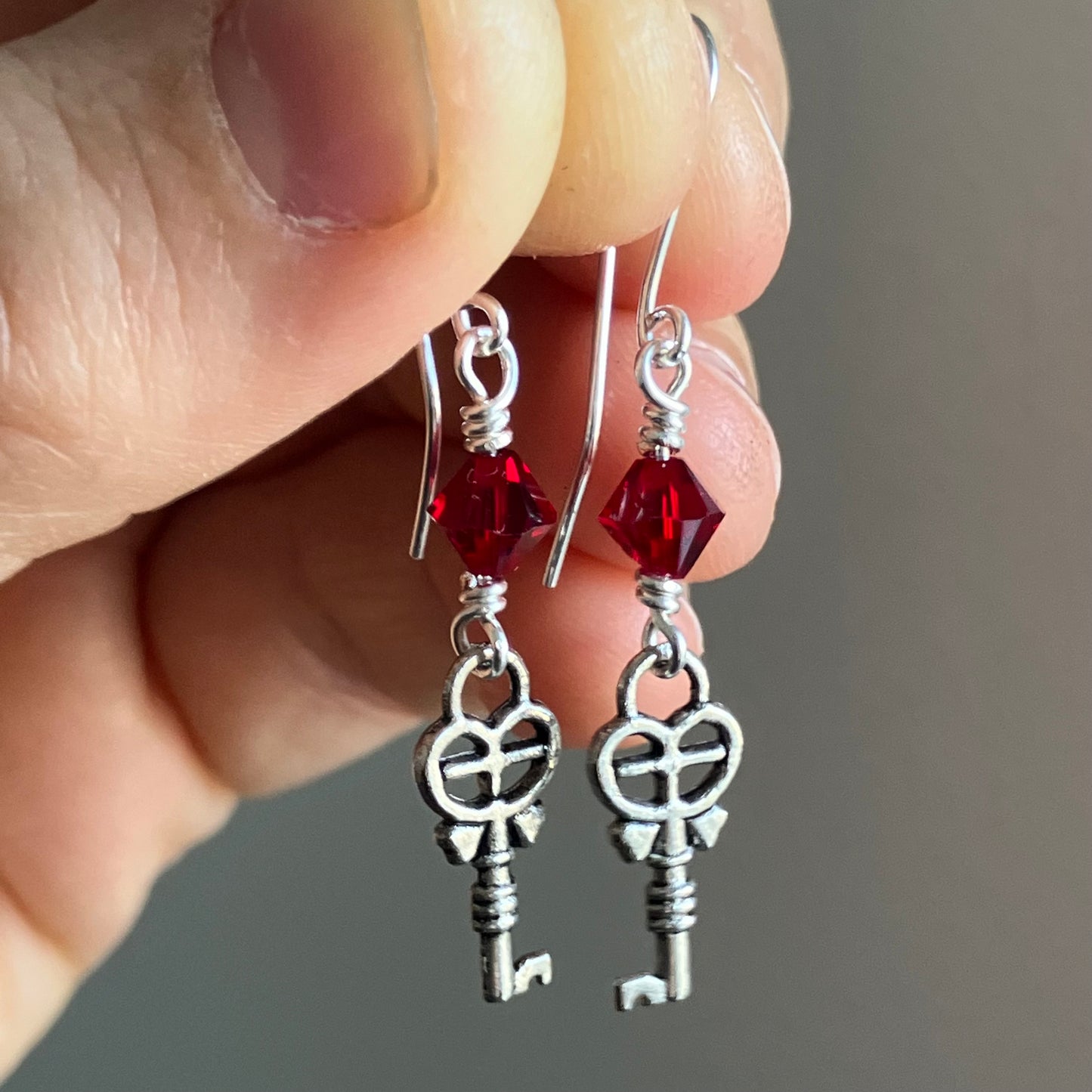 NEW silverplated red key earrings