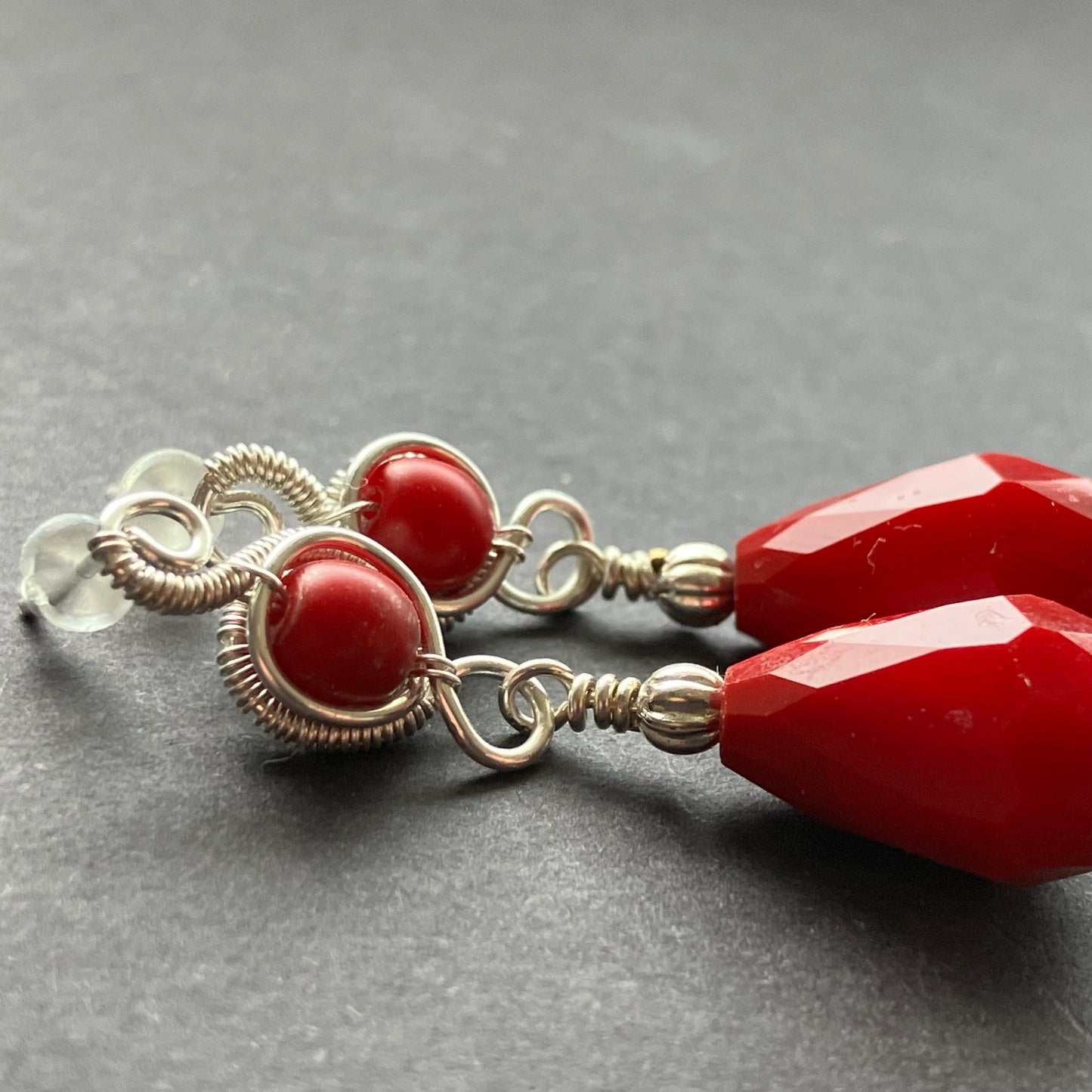 Winter Heart - silver plated red droplet earring