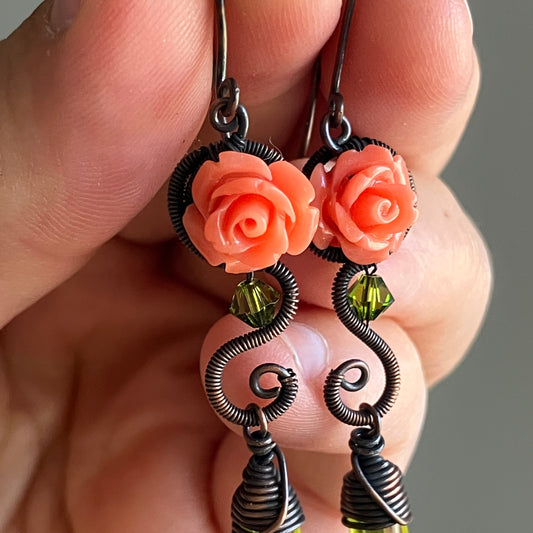 Orange rose earrings
