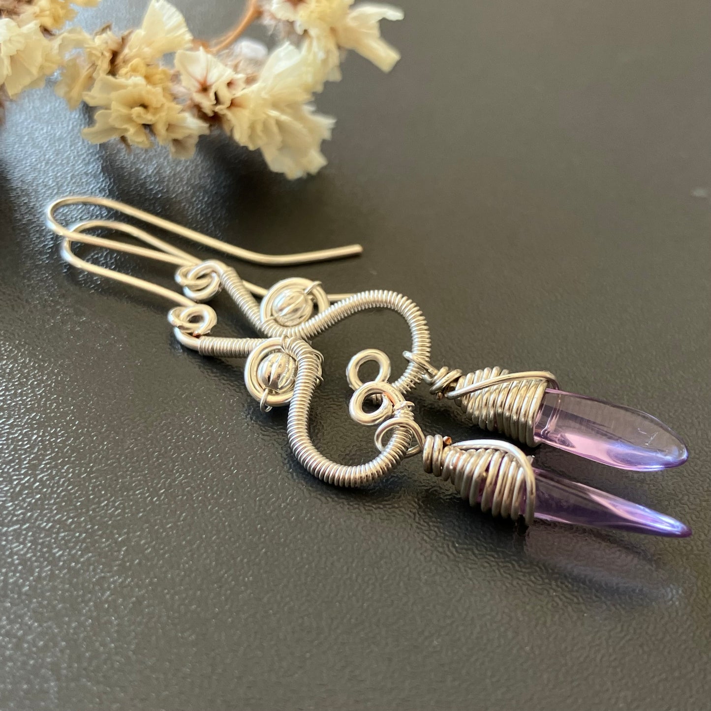Silver purple earrings