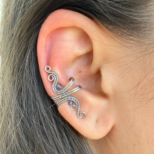 Stainless steel iolite ear cuff