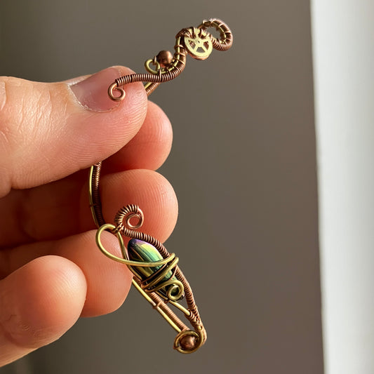 Copper brass steampunk beetle green ear wrap
