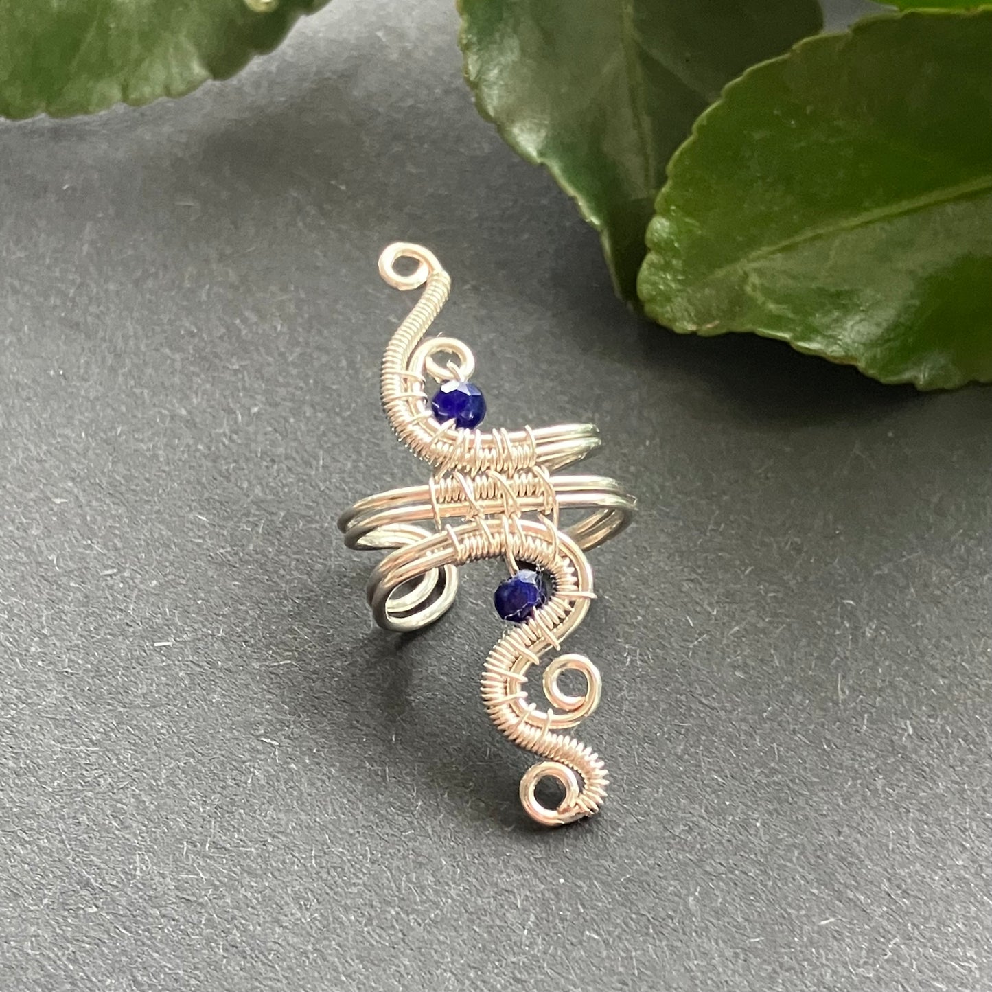 Silver sodalite ear cuff
