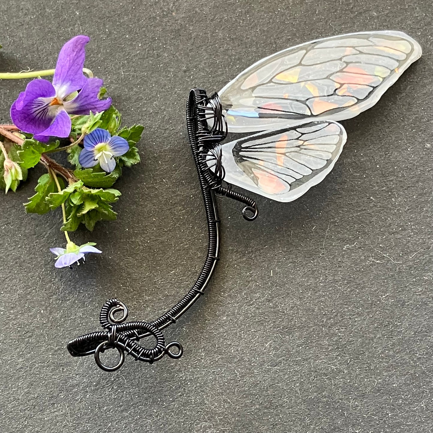 Black white butterfly ear wrap