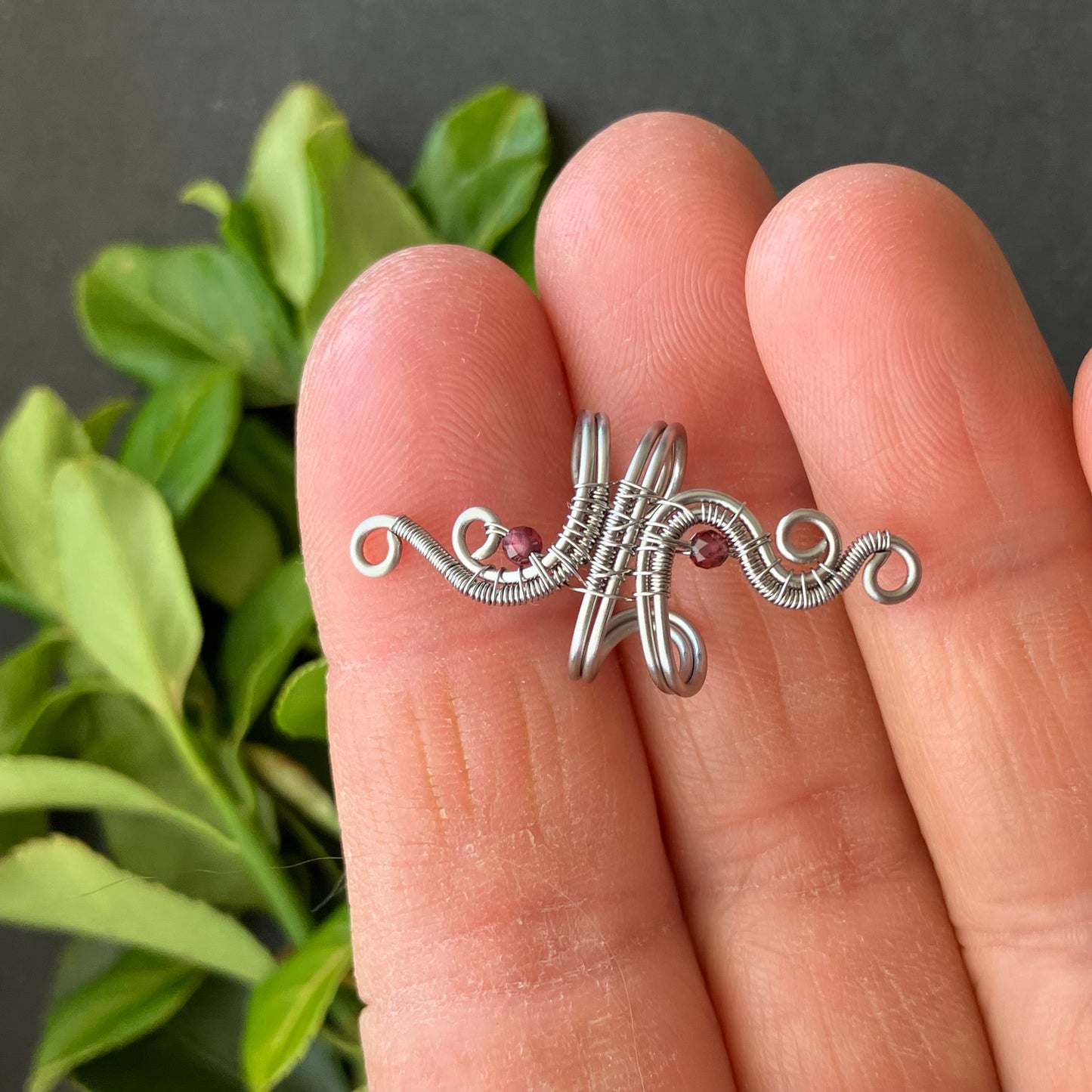 Stainless steel garnet ear cuff