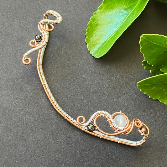 Wildflower copper and silver plated ear wrap with rose quartz