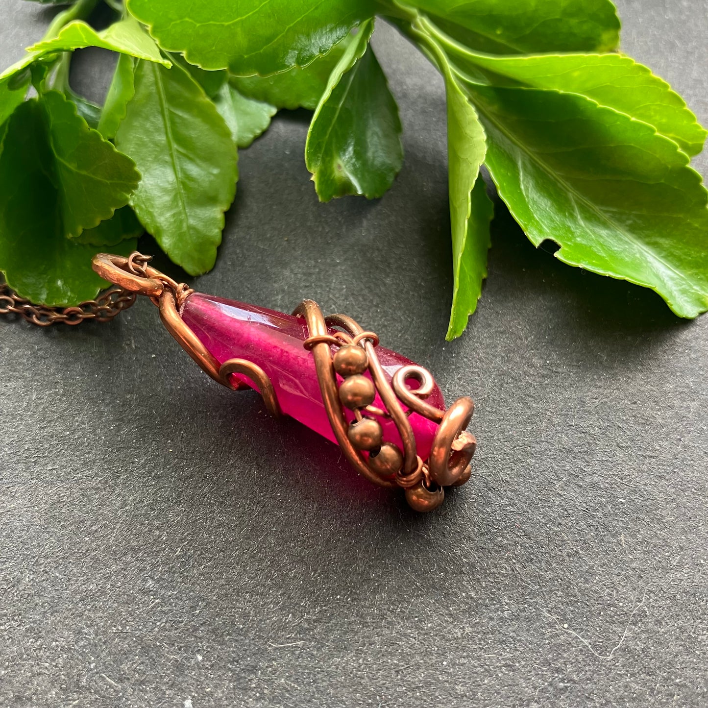 Copper pink jade necklace