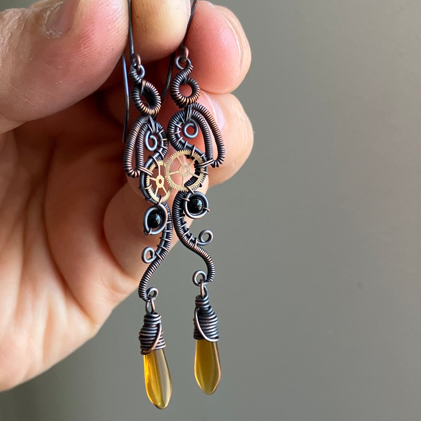 Wire wrapped copper earrings