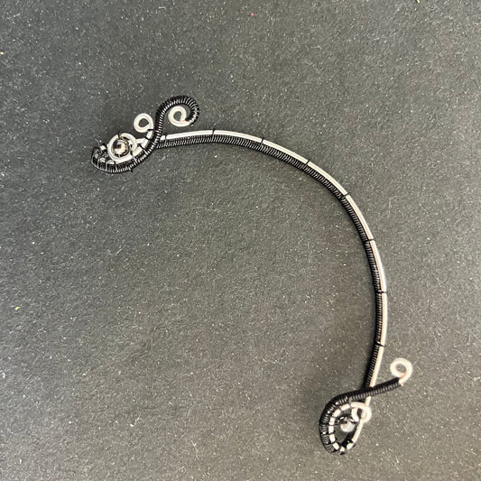Silver plated black ear wrap with metal beads