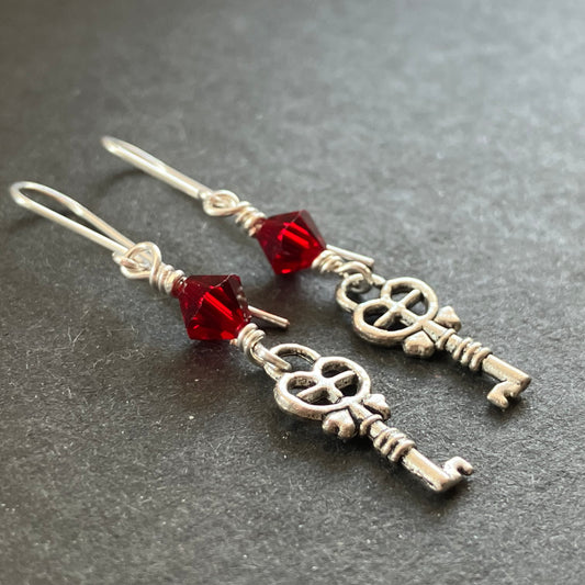 NEW silverplated red key earrings