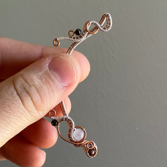 Wildflower copper and silver plated ear wrap with rose quartz