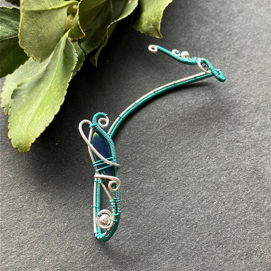 Silver mint blue ear wrap