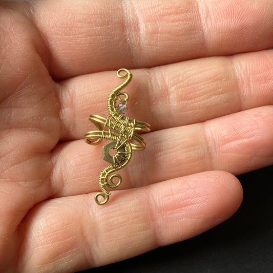 TIME FLIES - sárgaréz steampunk iolit fülgyűrű