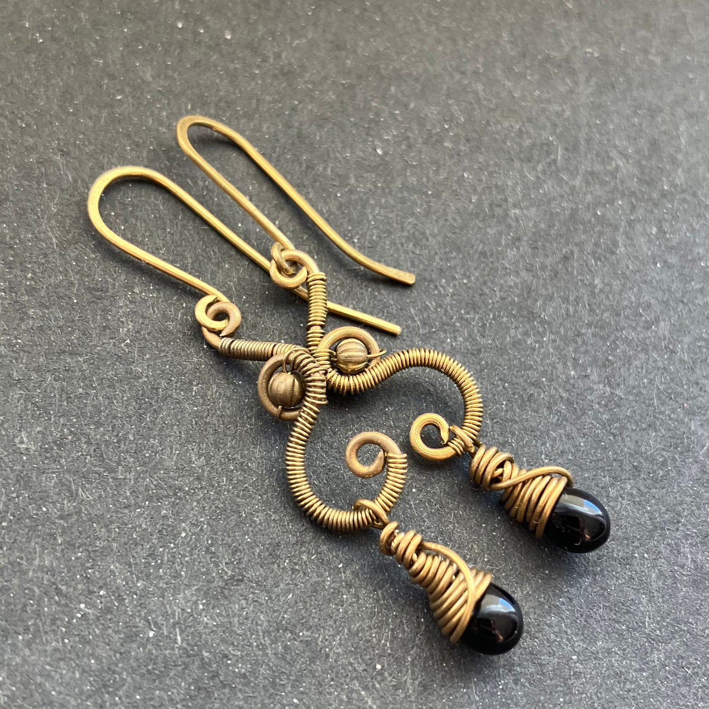 Last of Glass - brass and black small earrings