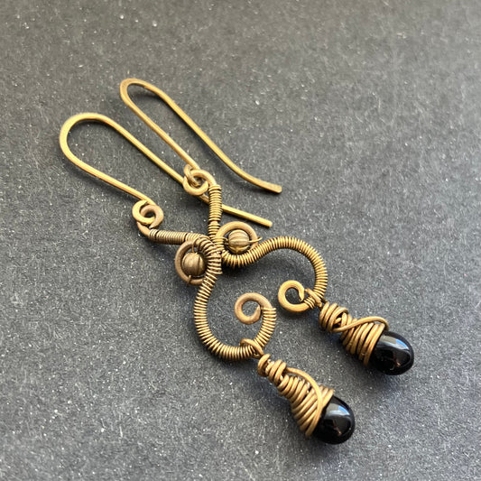 Last of Glass - brass and black small earrings