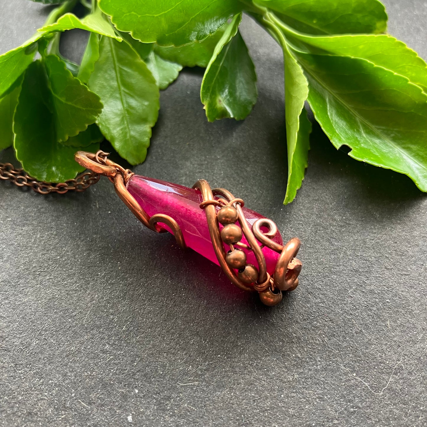 Copper pink jade necklace