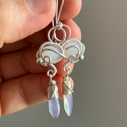 Silver plated white fantasy earrings