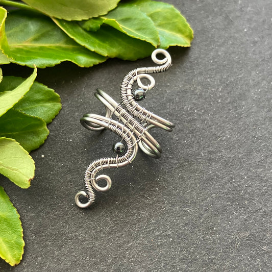 Stainless steel hematite ear cuff