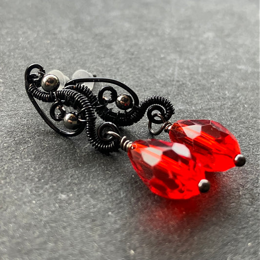 NEW black red stud earrings
