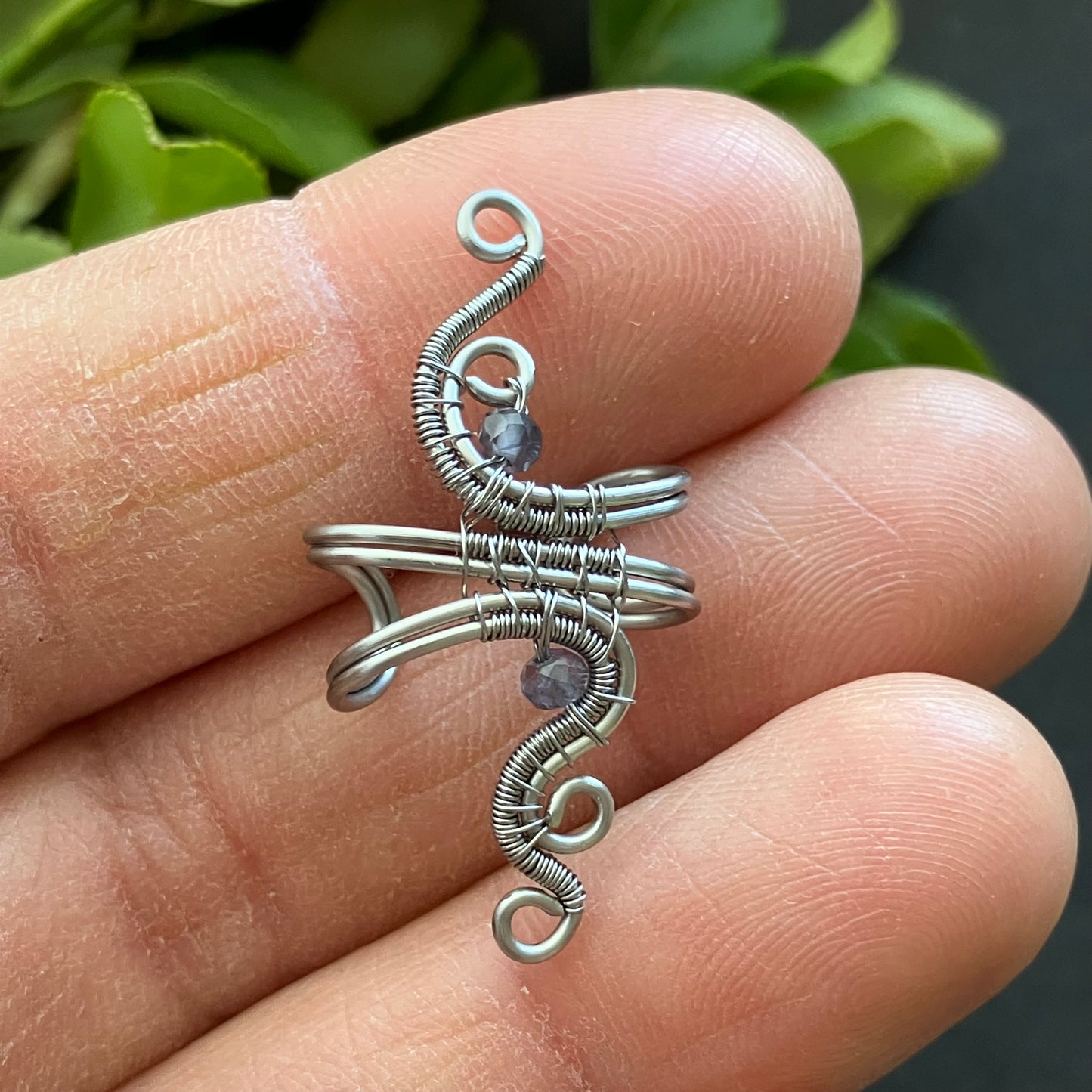 Stainless steel iolite ear cuff