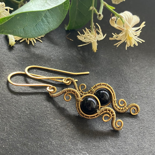 Phoenix brass and onyx earrings