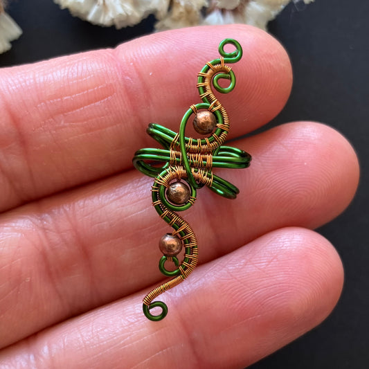 Green and copper big ear cuff
