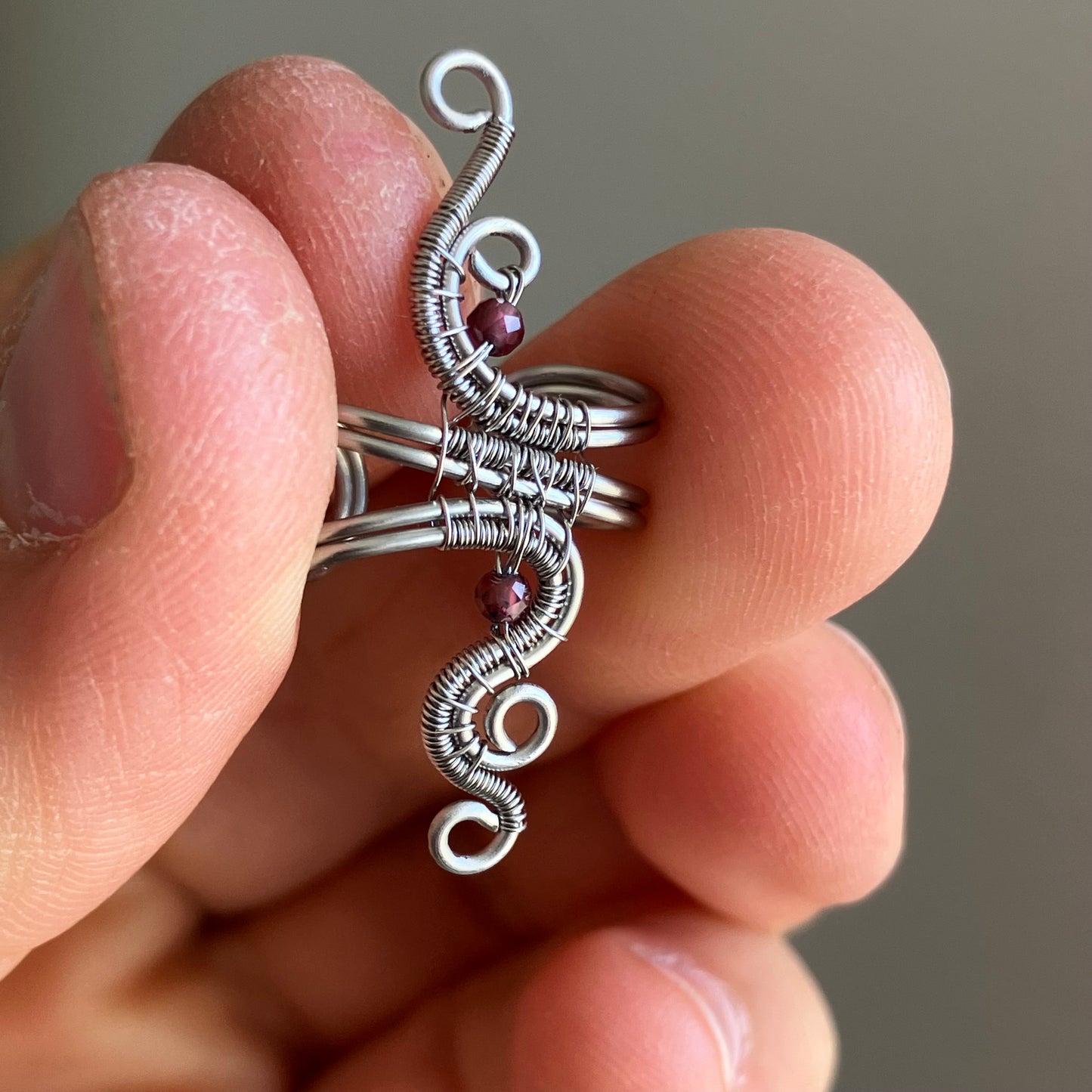 Stainless steel garnet ear cuff