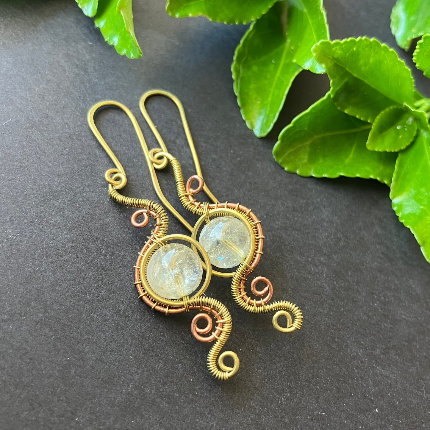 Brass copper citrin earrings