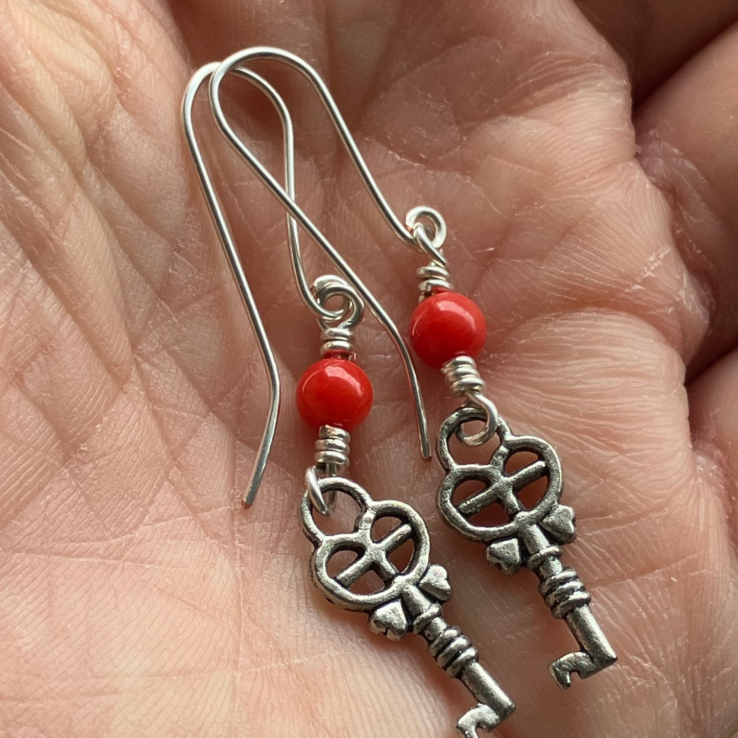 NEW silverplated red key earrings