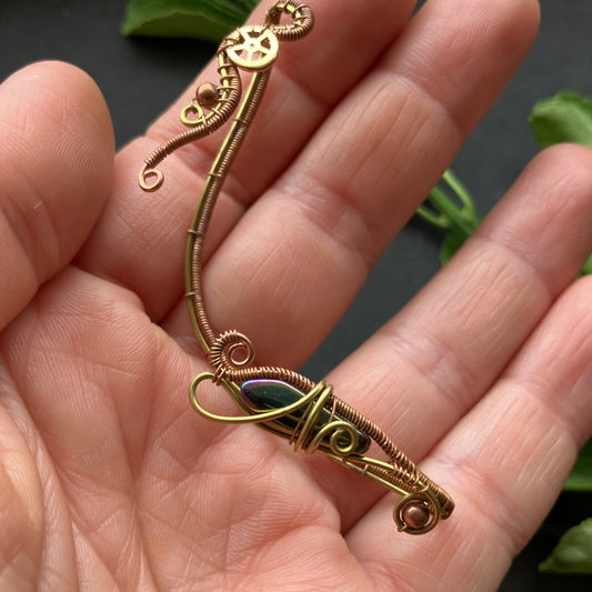 copper bass wire wrapped steampunk ear cuff