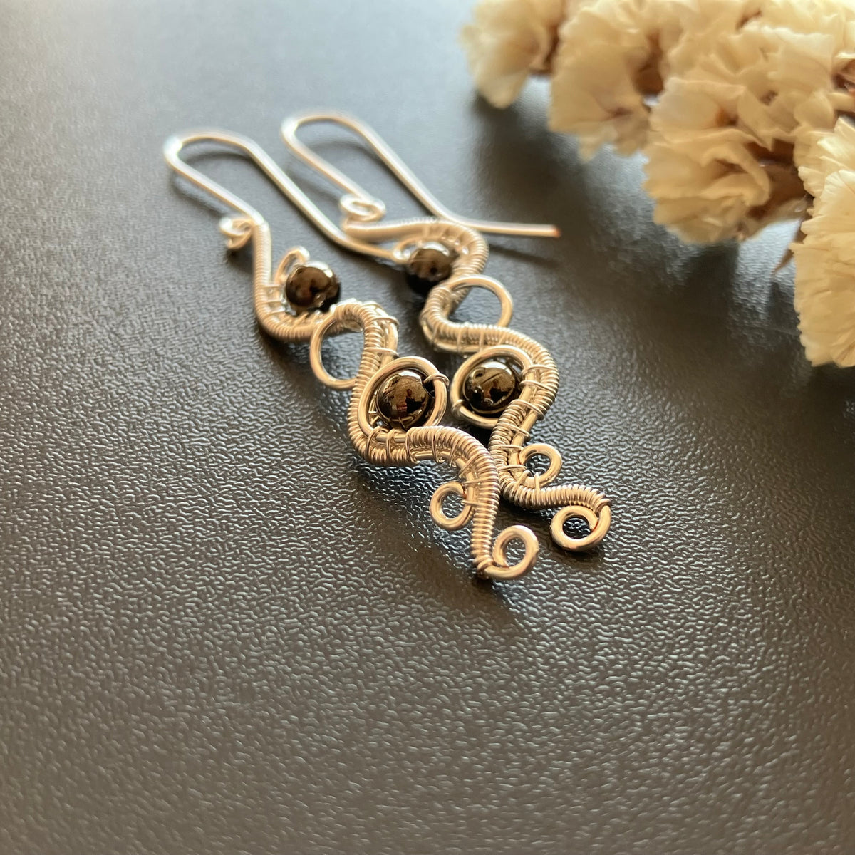 Silver plated gray earrings