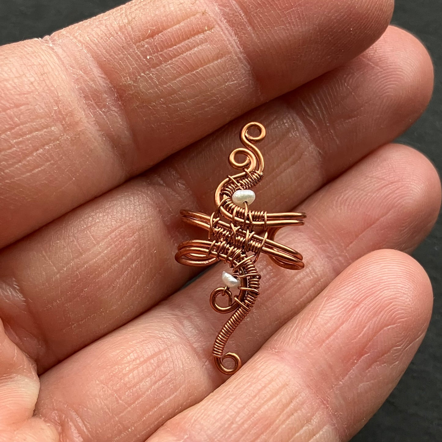 Copper freshwater pearl ear cuff
