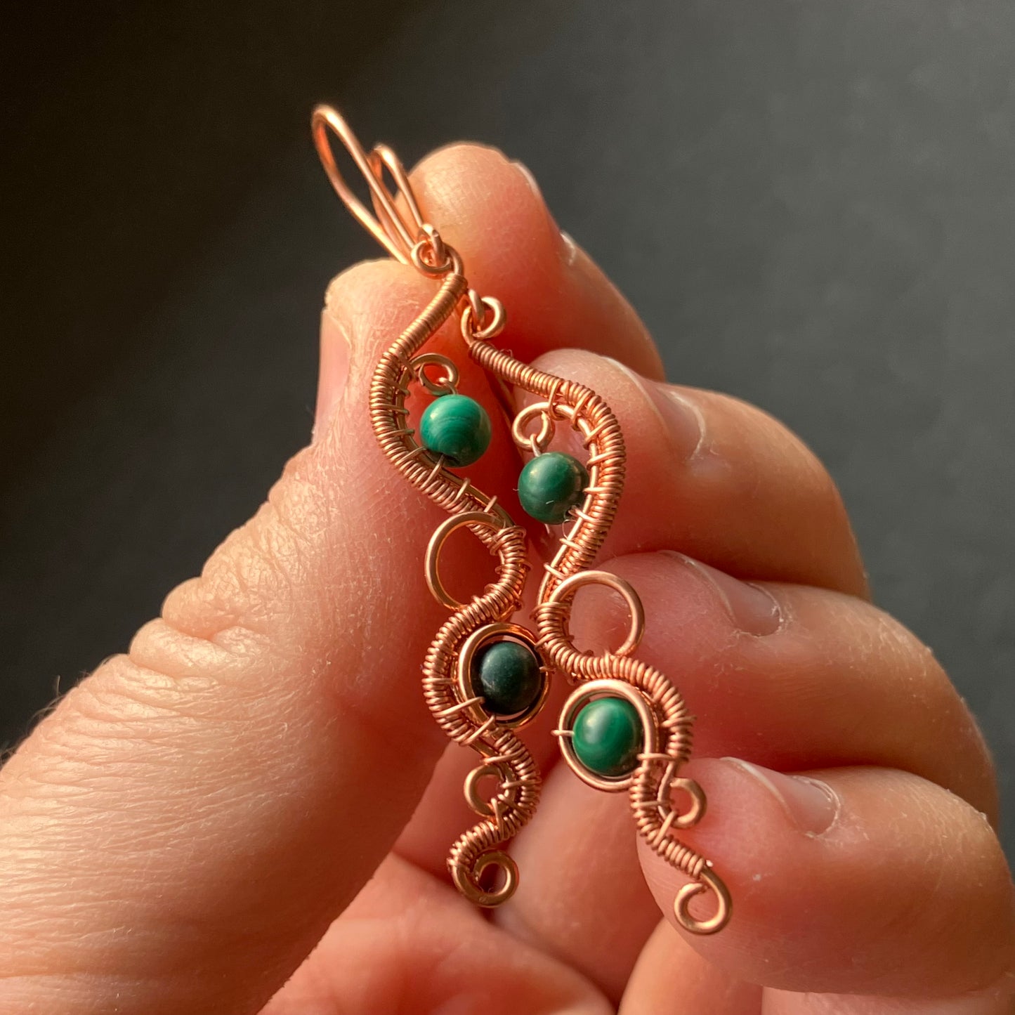 Copper and malachite earrings
