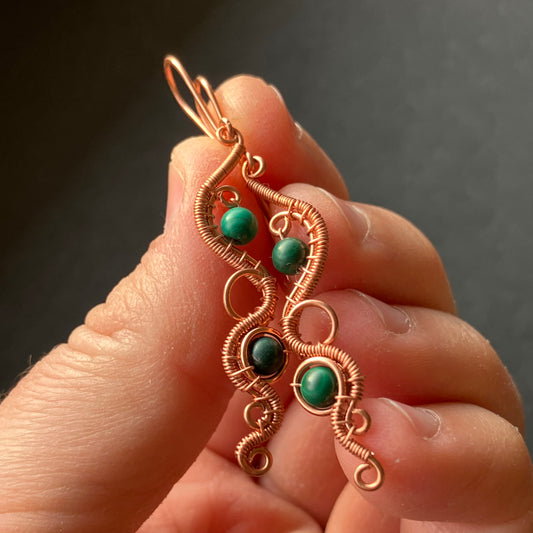 Copper and malachite earrings