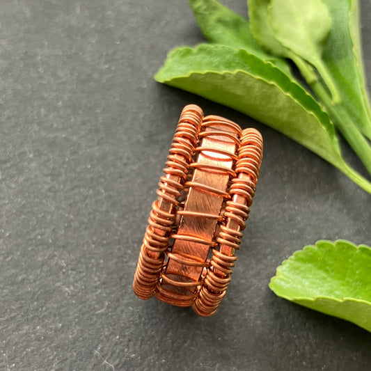 Copper woven adjustable men's ring