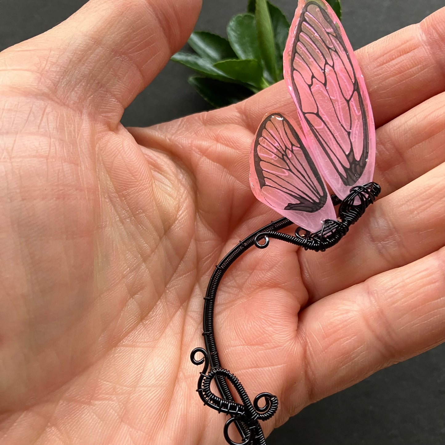 Black and pink butterfly ear wrap