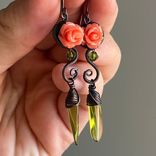 Orange rose earrings
