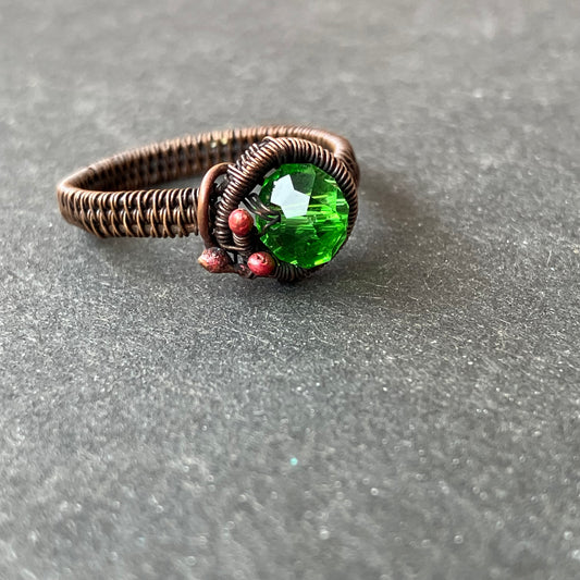 Copper green wire wrapped ring