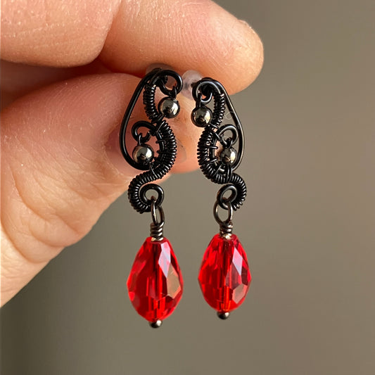 NEW black red stud earrings