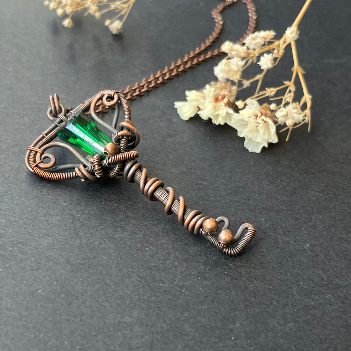 FREEDOM copper green key pendant