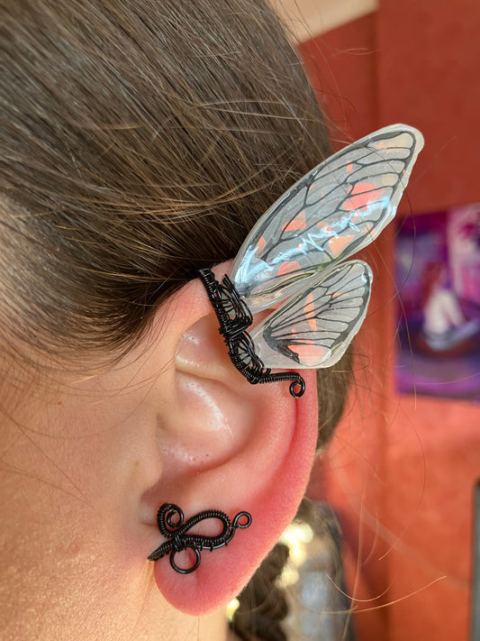Black white butterfly ear wrap