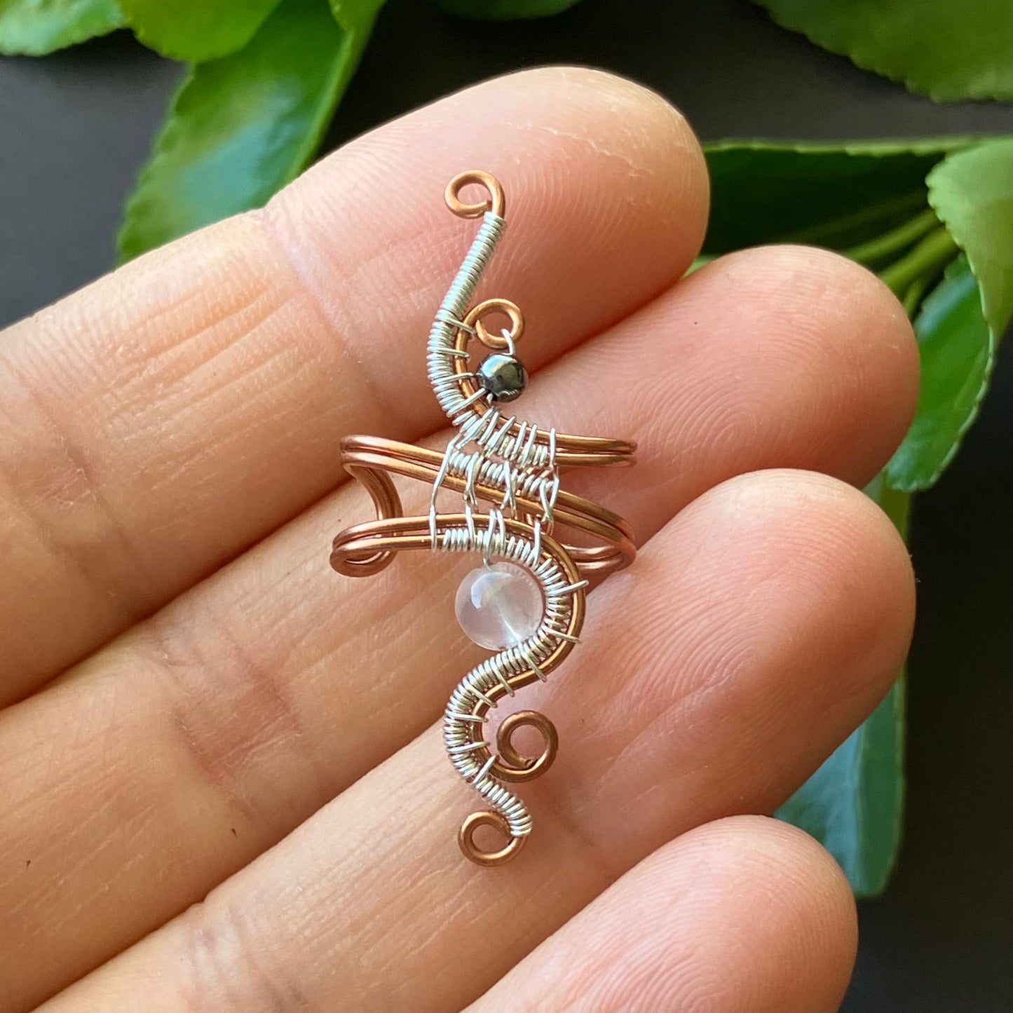 Wildflower copper silverplated rose quartz ear cuff