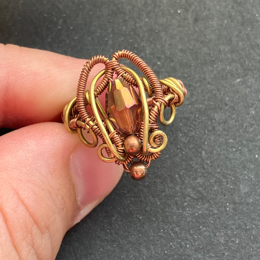 Last of Glass - copper brass and  iridasent purple ring