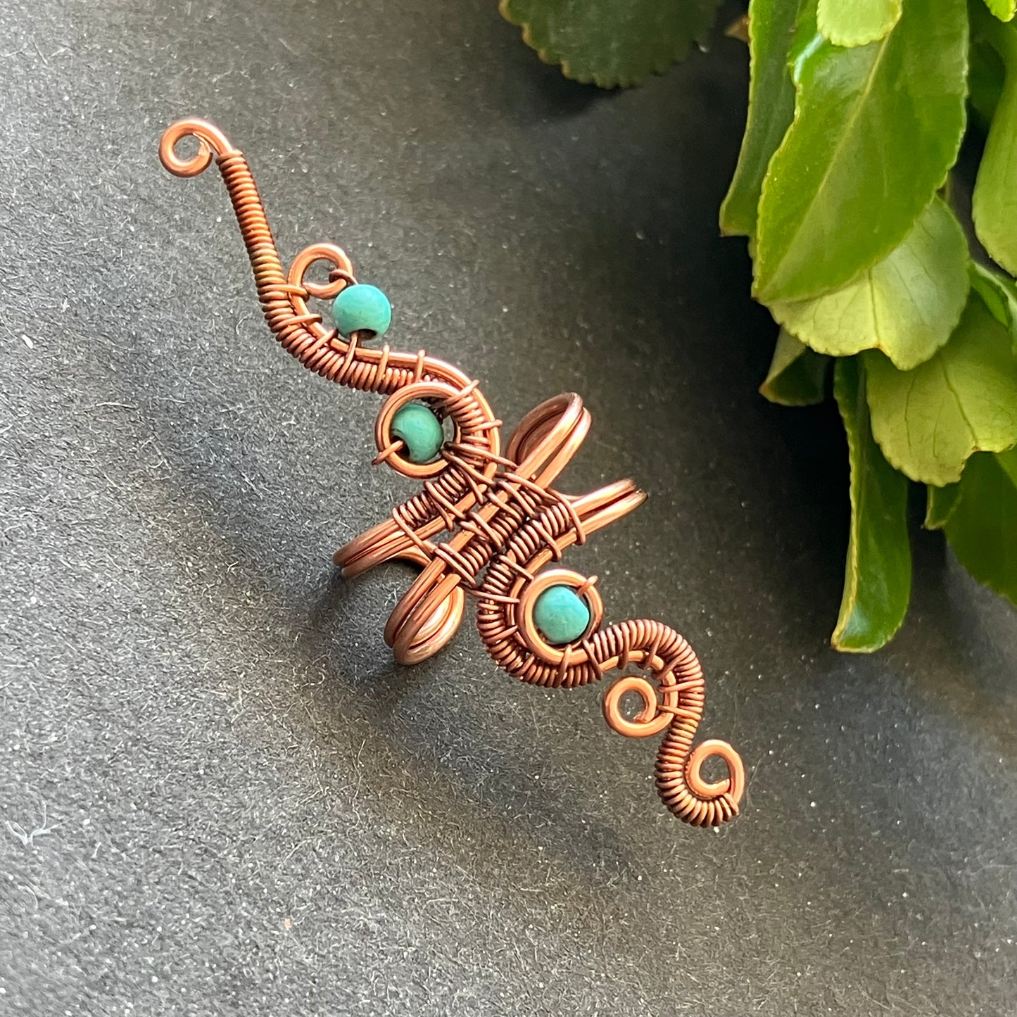Copper turquoise wire wrapped ear cuff