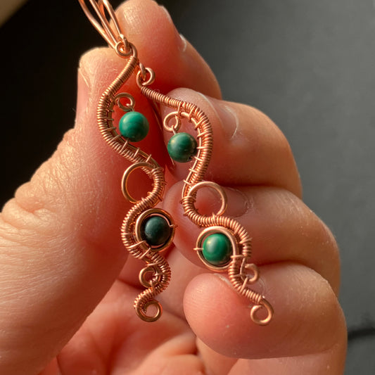 Copper and malachite earrings