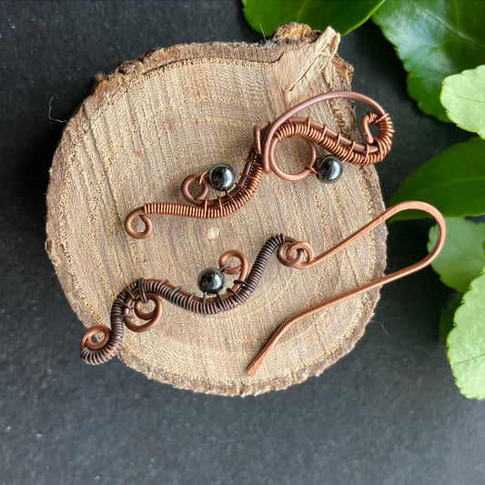 Asymmetric copper hematite  earrings