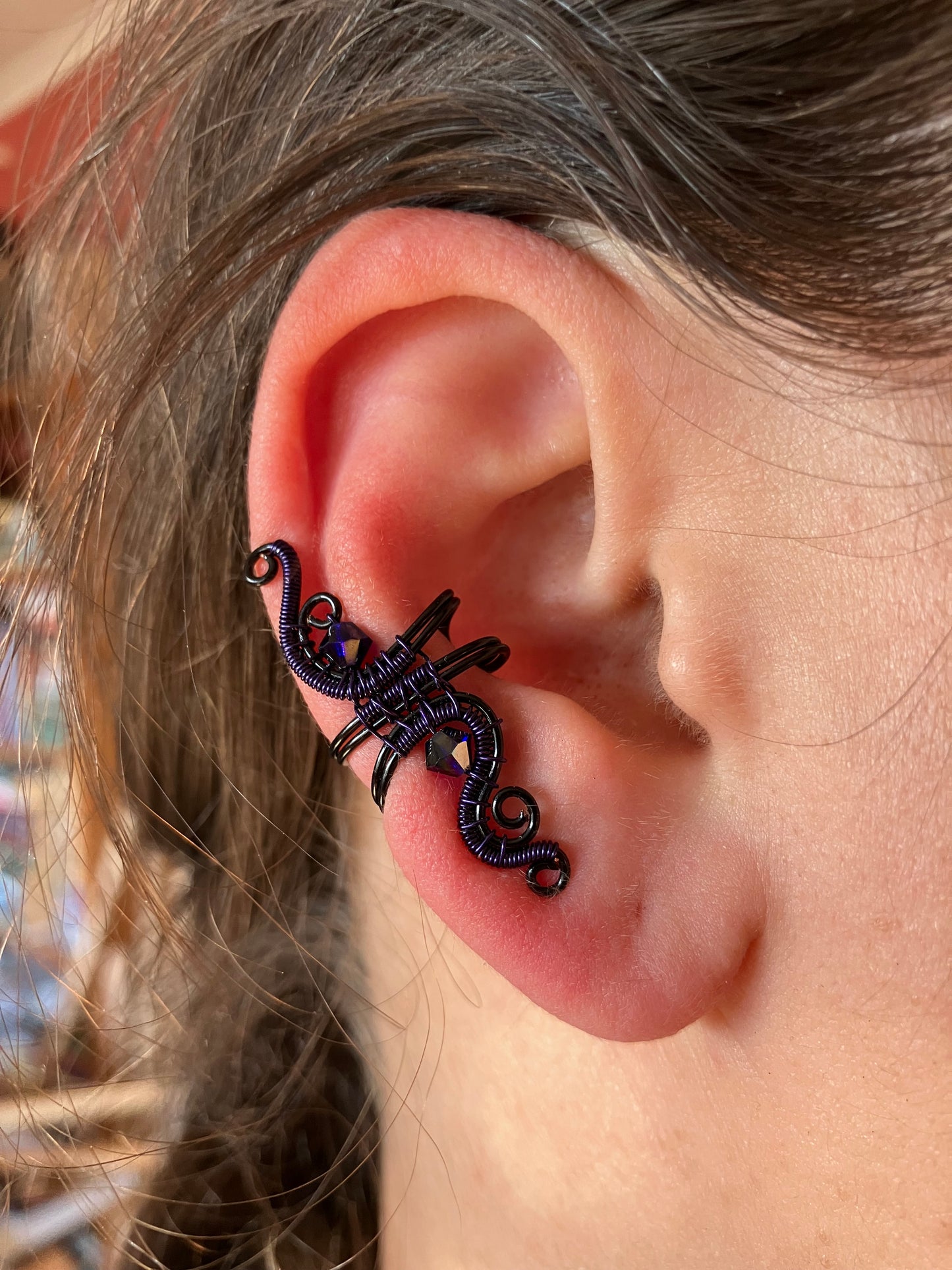 Black and dark blue ear cuff