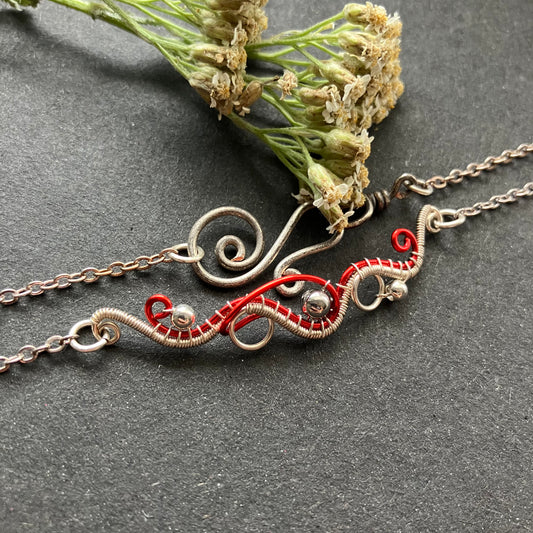 Winter Heart - silver palted red necklace