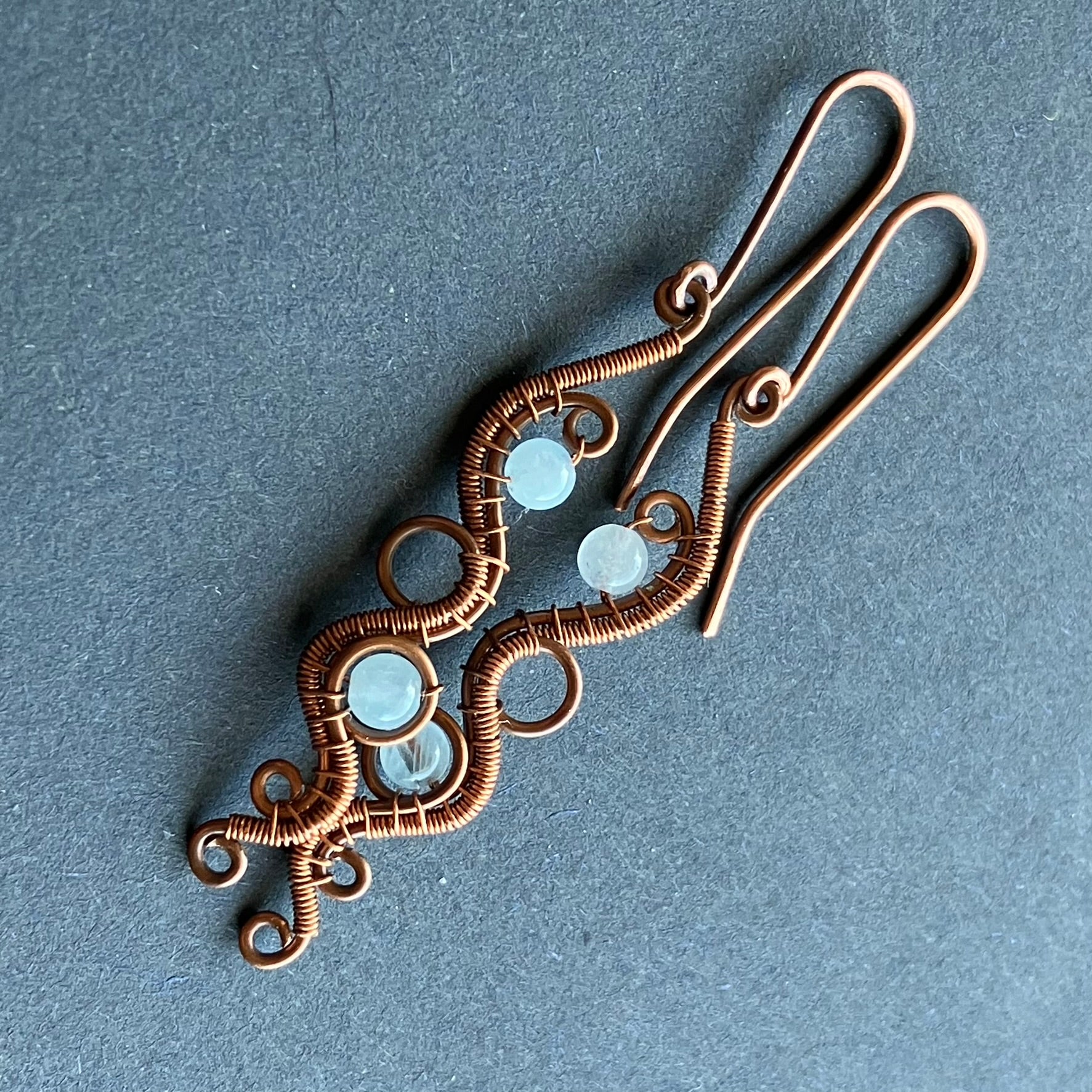 copper earrings with aquamarine beads