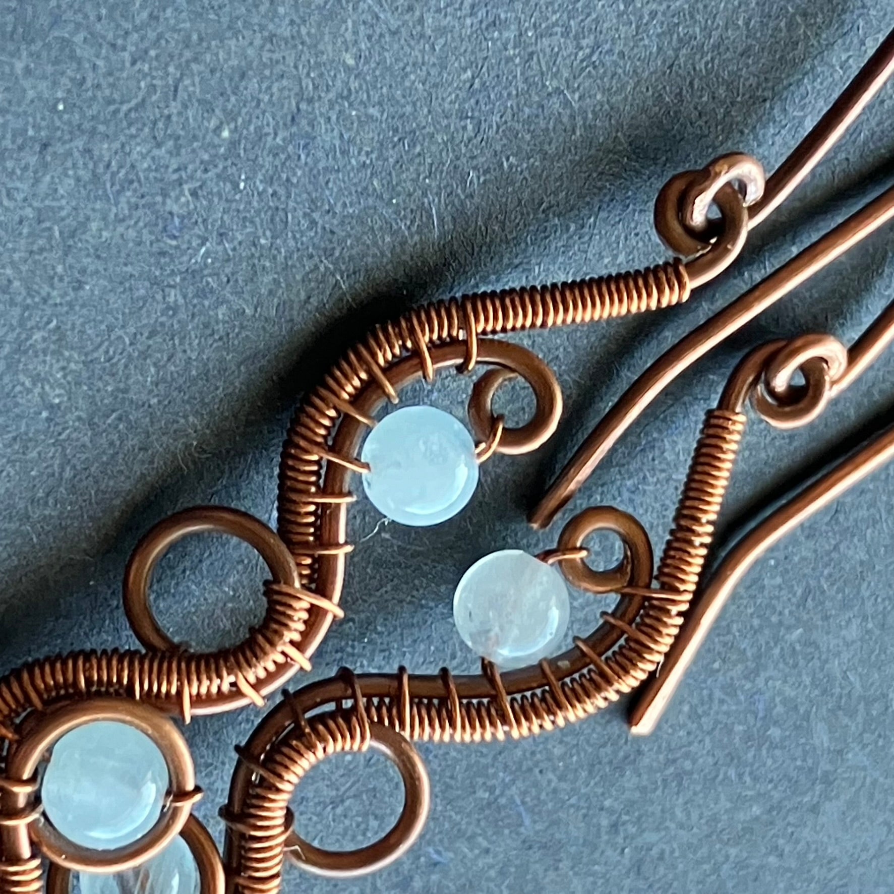 copper earrings with aquamarine beads